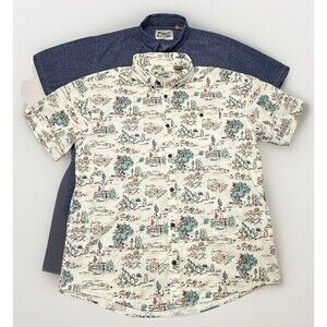 Lot of 2 Howler Bros Shirt Men's XL Multicolor Mansfield Print Cactus/Plain Blue